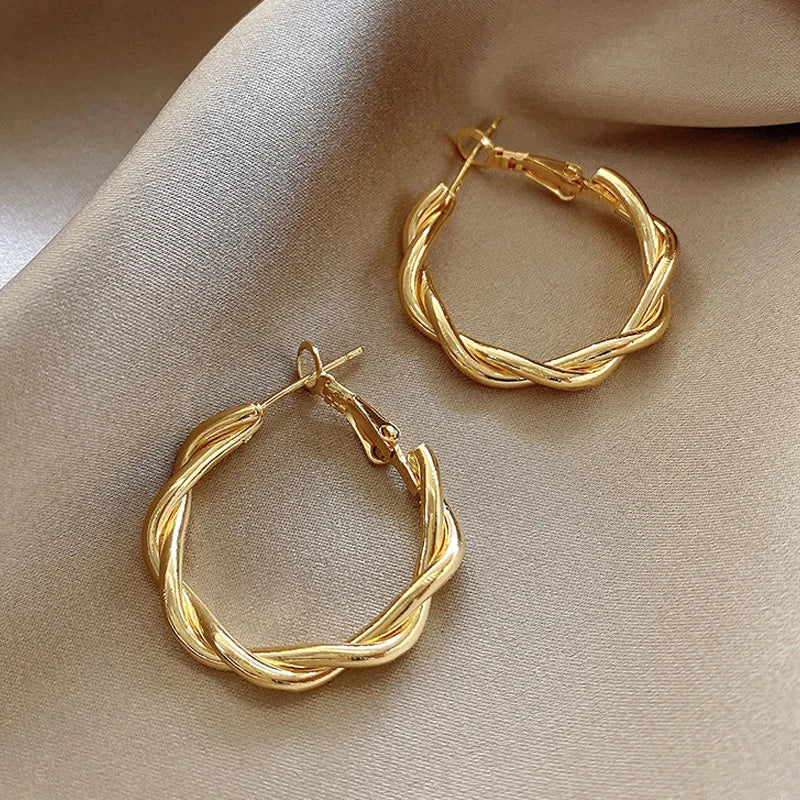 Classic Twisted Metal Hoop Earrings for Women