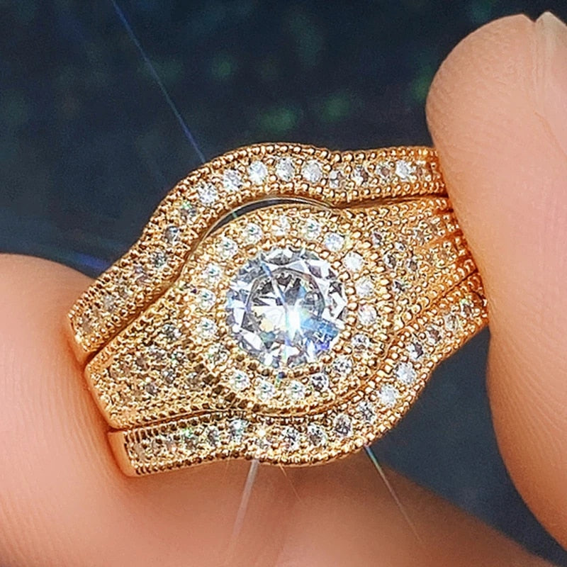 Luxury Exquisite Wedding Rings Gold Color
